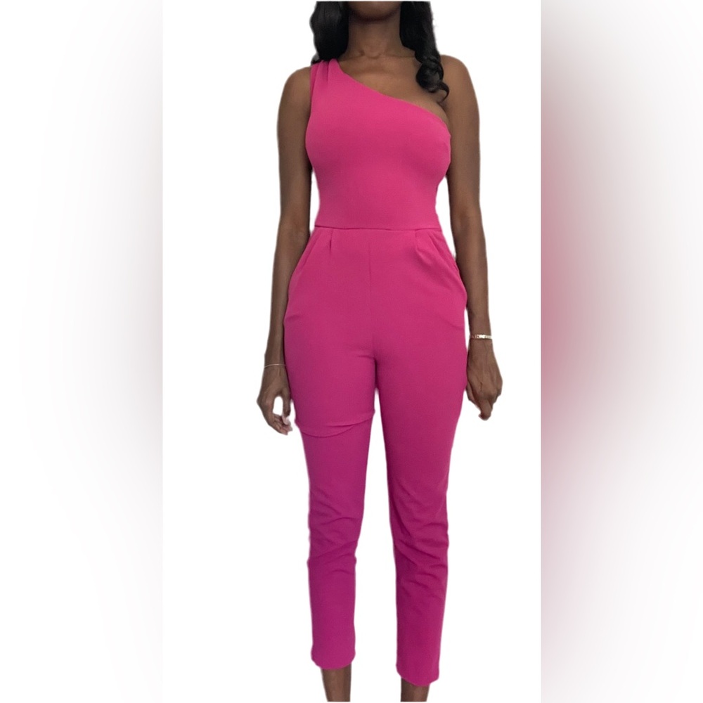 love...ady One-Shoulder Pink Jumpsuit